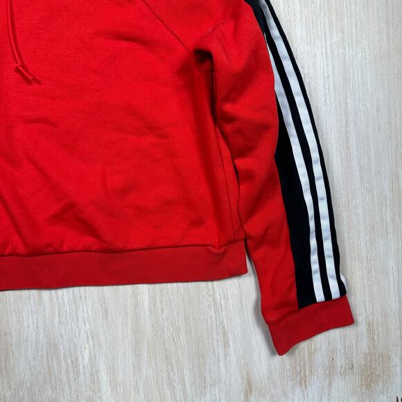 Adidas Red Hoodie Pullover Cropped Stripe Sleeve Leoflage Trefoil Sweater Large - Picture 4 of 15